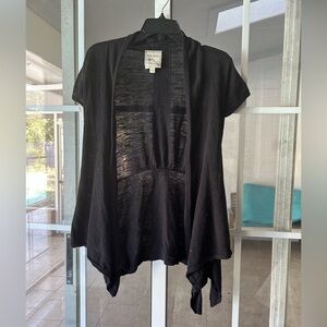 Pink rose cotton black short sleeve open front cardigan